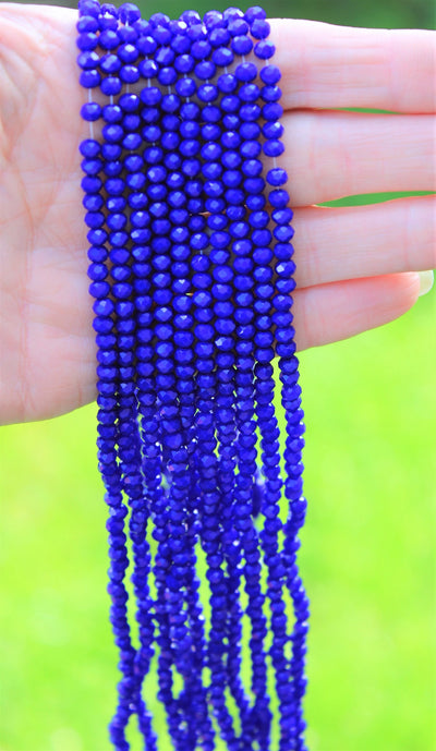 The Bead Store 4x3mm Faceted Glass Rondelle Beads Opaque Blue 