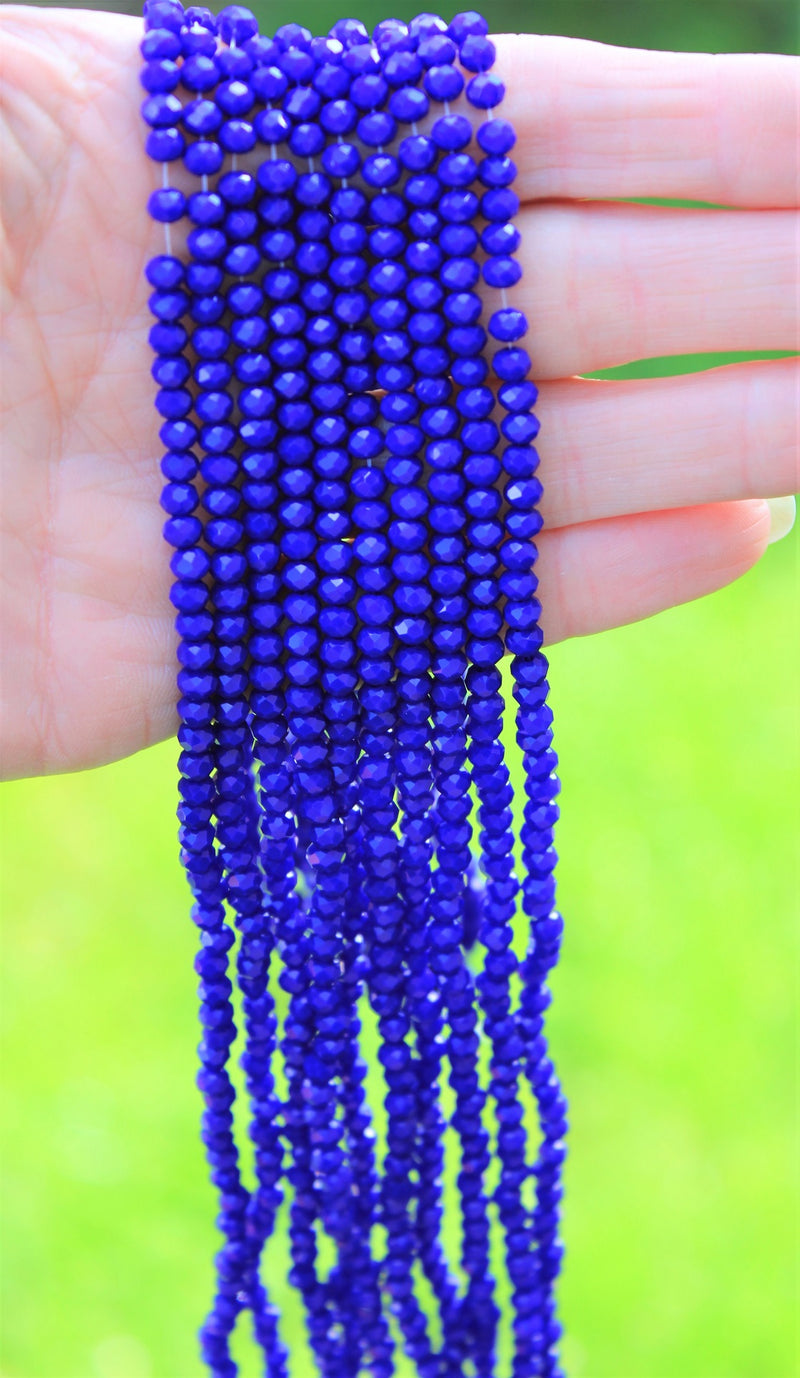 The Bead Store 4x3mm Faceted Glass Rondelle Beads Opaque Blue 