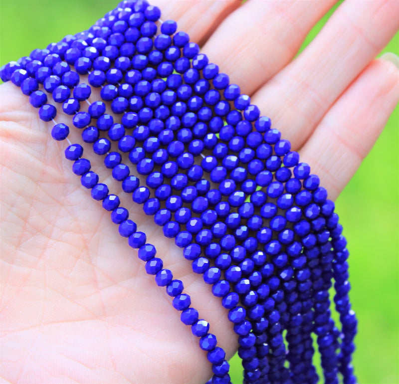 The Bead Store 4x3mm Faceted Glass Rondelle Beads Opaque Blue 