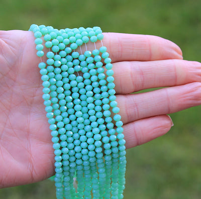 The Bead Store 4x3mm Faceted Glass Rondelle Beads Opaque Green Turquoise ~ approx. 115 beads