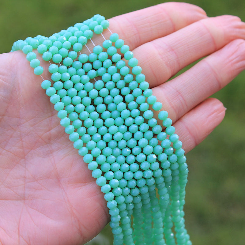 The Bead Store 4x3mm Faceted Glass Rondelle Beads Opaque Green Turquoise ~ approx. 115 beads