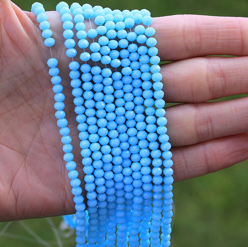 The Bead Store 4x3mm Faceted Glass Rondelle Beads Opaque Light Blue ~ approx. 115 beads
