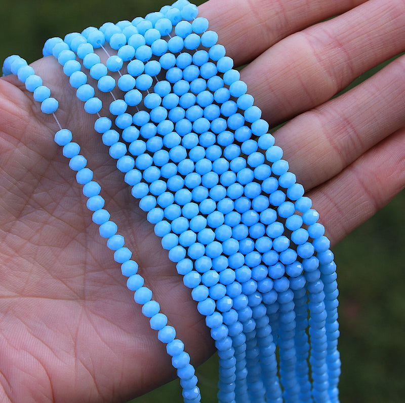 The Bead Store 4x3mm Faceted Glass Rondelle Beads Opaque Light Blue ~ approx. 115 beads