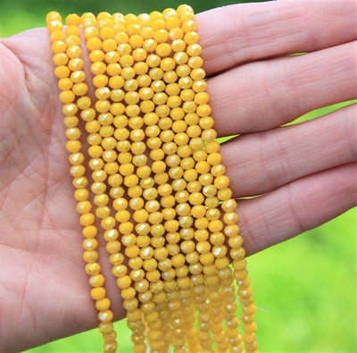 The Bead Store 4x3mm Faceted Glass Rondelle Beads Opaque Lustred Yellow AB 
