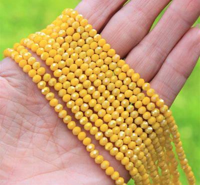 The Bead Store 4x3mm Faceted Glass Rondelle Beads Opaque Lustred Yellow AB 