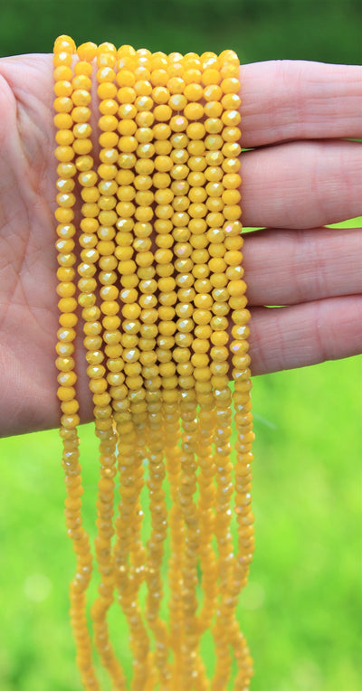The Bead Store 4x3mm Faceted Glass Rondelle Beads Opaque Lustred Yellow AB 