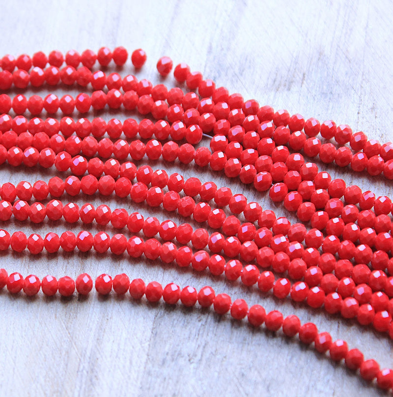 The Bead Store 4x3mm Faceted Glass Rondelle Beads Opaque Red ~ approx. 115 beads
