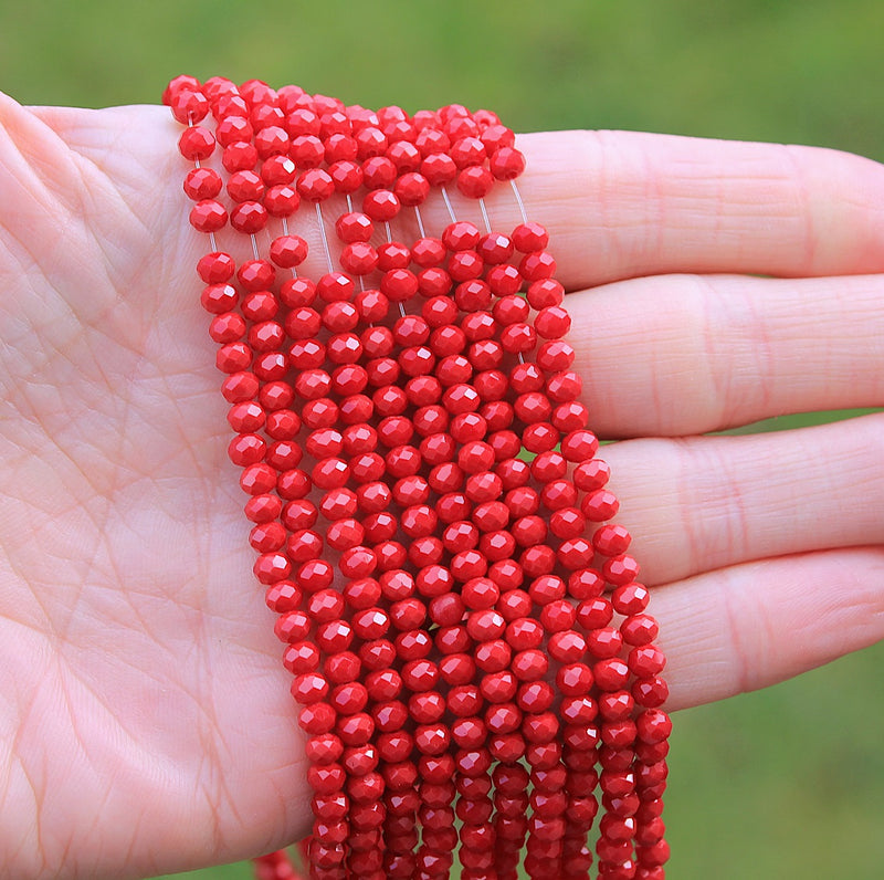 The Bead Store 4x3mm Faceted Glass Rondelle Beads Opaque Red ~ approx. 115 beads