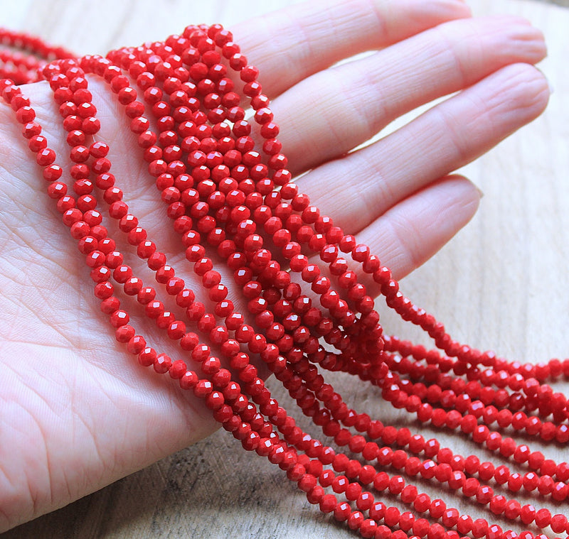 The Bead Store 4x3mm Faceted Glass Rondelle Beads Opaque Red ~ approx. 115 beads