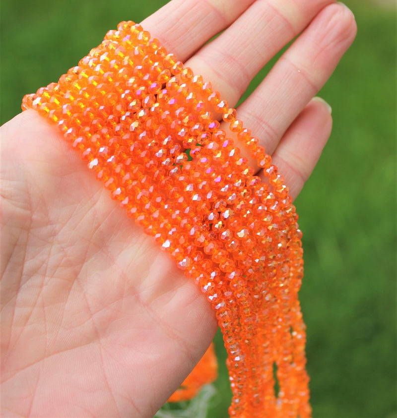 The Bead Store 4x3mm Faceted Glass Rondelle Beads Orange AB approx. 115 beads