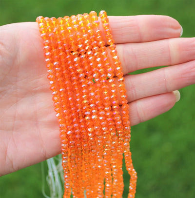 The Bead Store 4x3mm Faceted Glass Rondelle Beads Orange AB approx. 115 beads