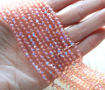 The Bead Store 4x3mm Faceted Glass Rondelle Beads Salmon AB