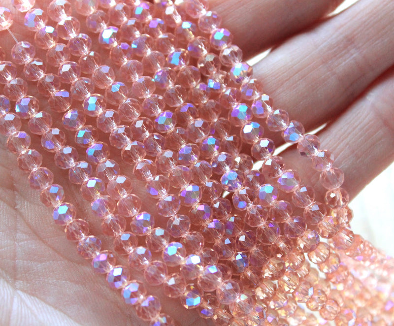 The Bead Store 4x3mm Faceted Glass Rondelle Beads Salmon AB