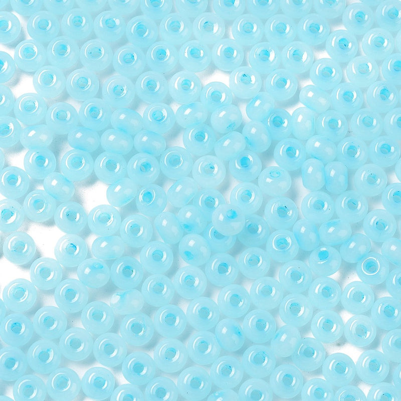 The Bead Store 5.5x3.5mm Jade Colours Glass Seed Beads Light Blue 20 grams