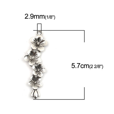 The Bead Store 57x18mm Antique Silver Plated Flowers Pendant 