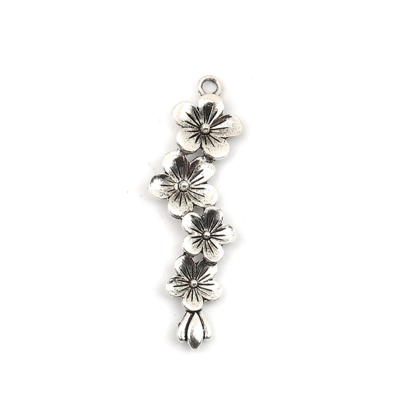 The Bead Store 57x18mm Antique Silver Plated Flowers Pendant 