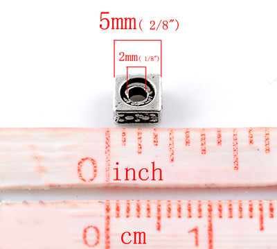 The Bead Store 5mm Square Antique Silver Plated Metal Spacer Beads ~ Pack of 20
