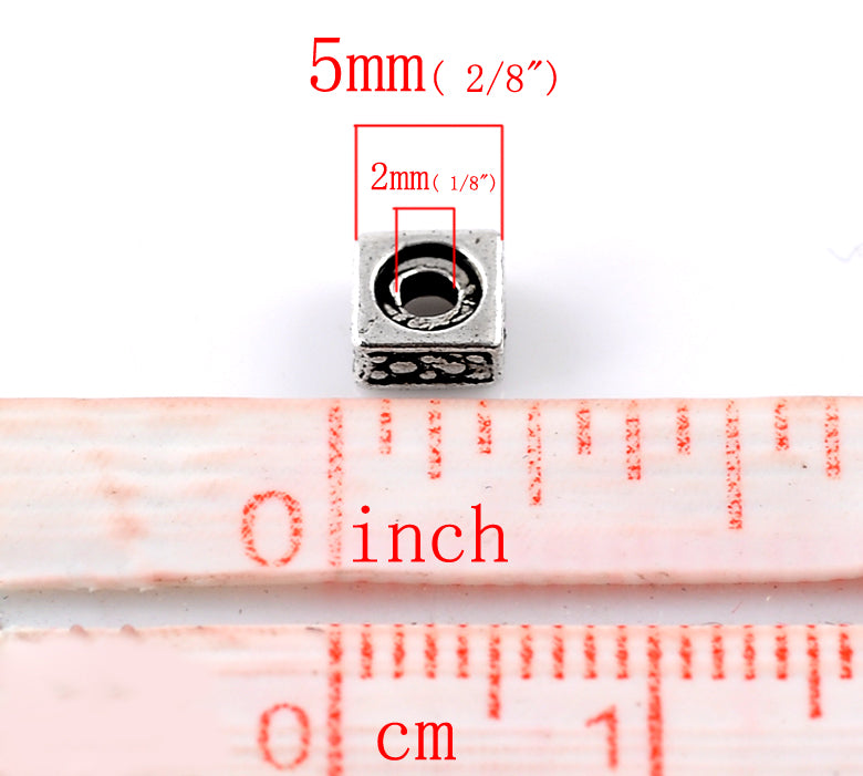 The Bead Store 5mm Square Antique Silver Plated Metal Spacer Beads ~ Pack of 20