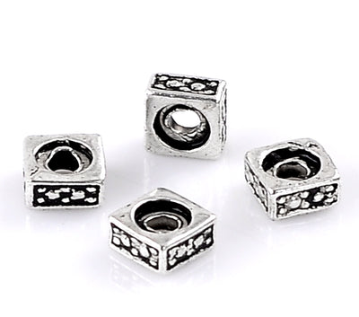 The Bead Store 5mm Square Antique Silver Plated Metal Spacer Beads ~ Pack of 20