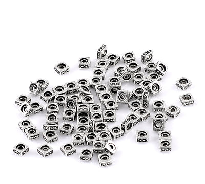 The Bead Store 5mm Square Antique Silver Plated Metal Spacer Beads ~ Pack of 20