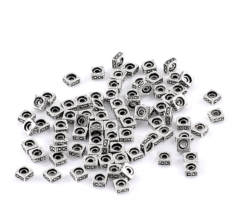 The Bead Store 5mm Square Antique Silver Plated Metal Spacer Beads ~ Pack of 20