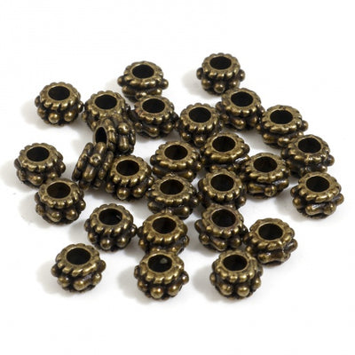 The Bead Store 5x3mm Antique Bronze Plated Beaded Spacer Beads ~ Pack of 20