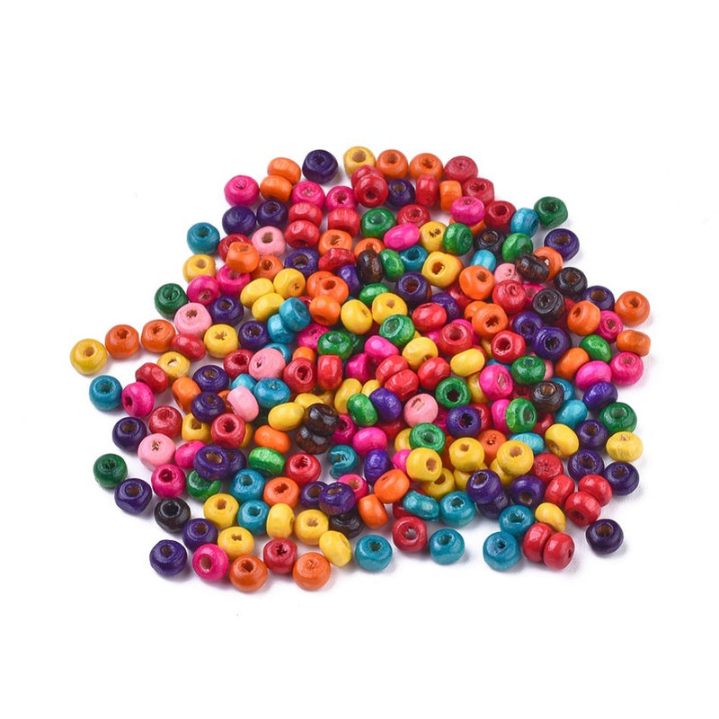 The Bead Store 5x3mm Flat Round Wooden Beads Mixed Colours