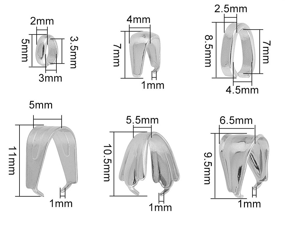 The Bead Store 6 Pcs Mixed Sizes and Styles Stainless Steel Bails