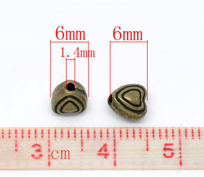 The Bead Store 6mm Antique Bronze Heart Beads ~ Pack of 10