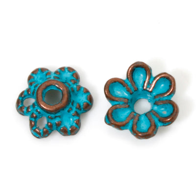 The Bead Store 6mm Antique Copper and Blue Patina Flower Bead Caps Pack of 20