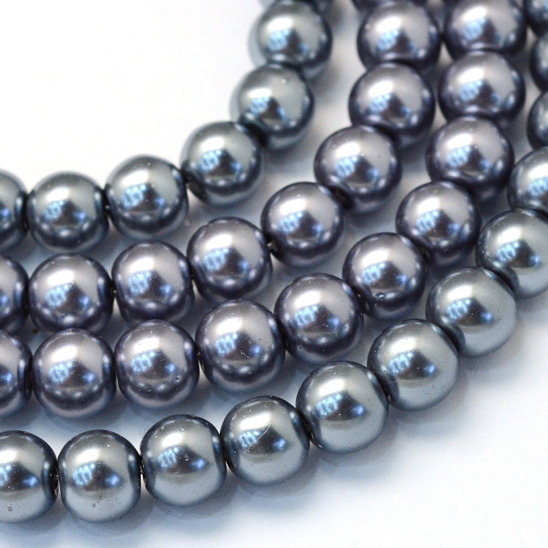 The Bead Store 6mm Dark Gray Glass Pearl Beads approx. 135 beads