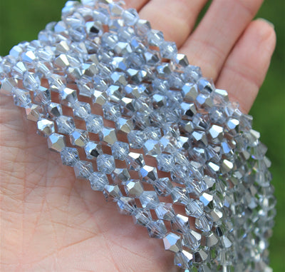 The Bead Store 6mm Glass Bicones ~ AA Grade ~ Half Silver Plated Crystal ~ approx. 45 beads