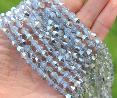 The Bead Store 6mm Glass Bicones ~ AA Grade ~ Half Silver Plated Crystal ~ approx. 45 beads