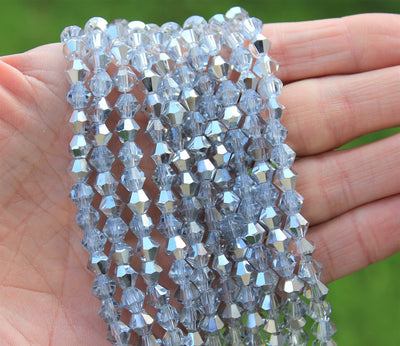 The Bead Store 6mm Glass Bicones ~ AA Grade ~ Half Silver Plated Crystal ~ approx. 45 beads