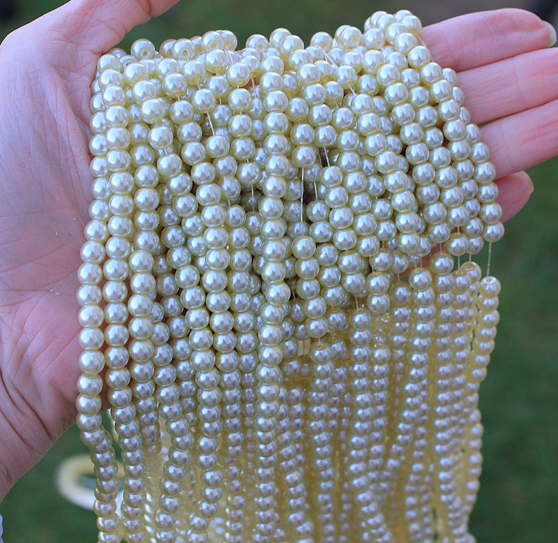 The Bead Store 6mm Light Champagne Glass Pearl Beads approx. 135 beads