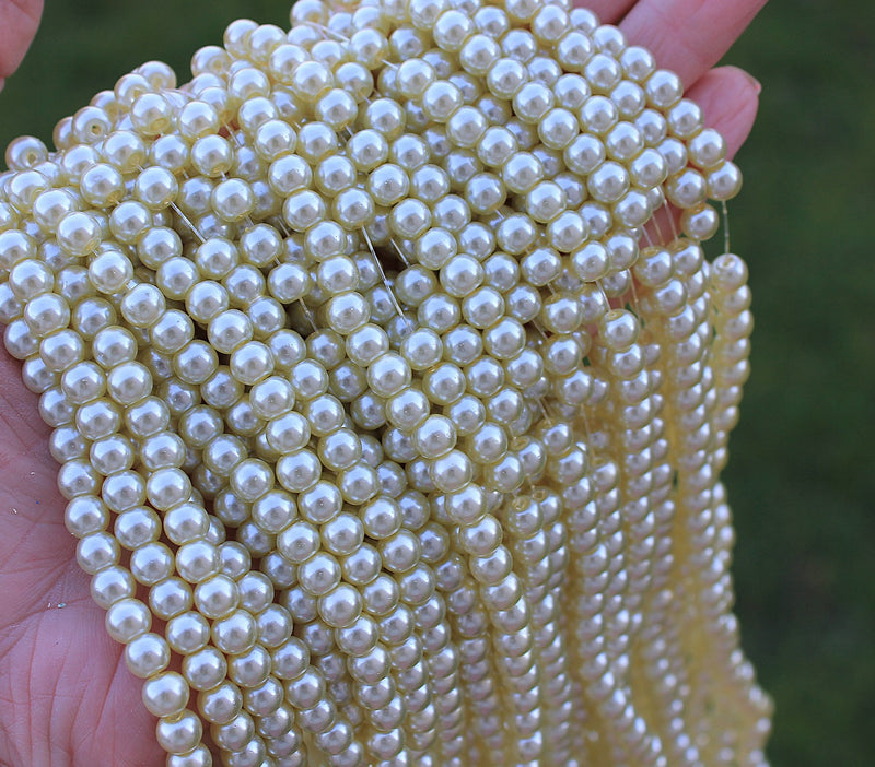 The Bead Store 6mm Light Champagne Glass Pearl Beads approx. 135 beads