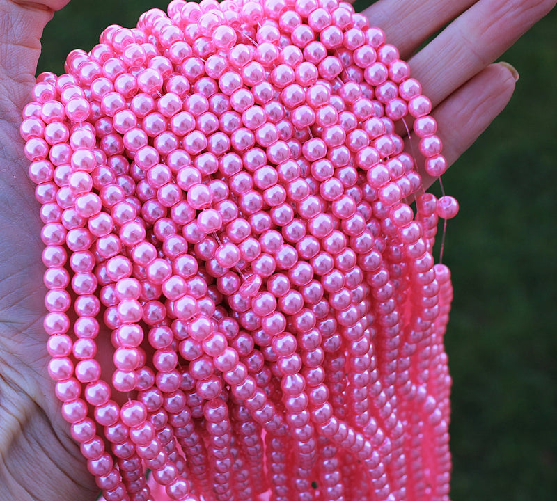 The Bead Store 6mm Pink Glass Pearl Beads approx. 135 beads
