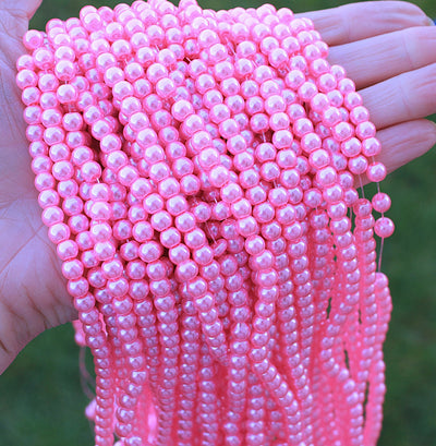The Bead Store 6mm Pink Glass Pearl Beads approx. 135 beads