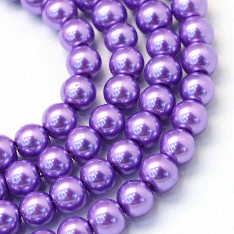 Perple Perl The Bead Store 6mm Purple Glass Pearl Beads approx. 135 beads
