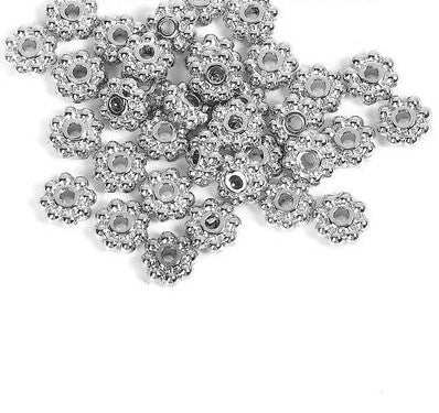 The Bead Store 6mm Rhodium Plated Metal Flower Spacer Beads ~ 20 Beads
