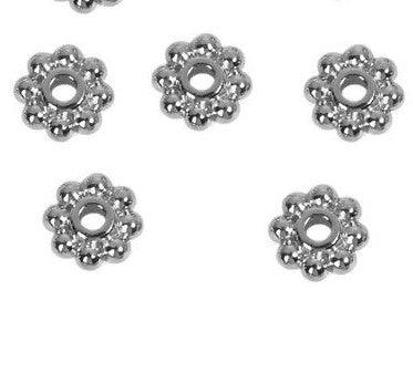 The Bead Store 6mm Rhodium Plated Metal Flower Spacer Beads ~ 20 Beads