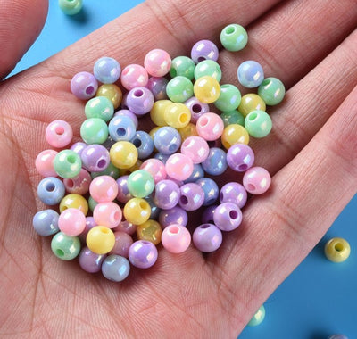 The Bead Store 6mm Round Acrylic Beads Opaque Pastel Colours Mix