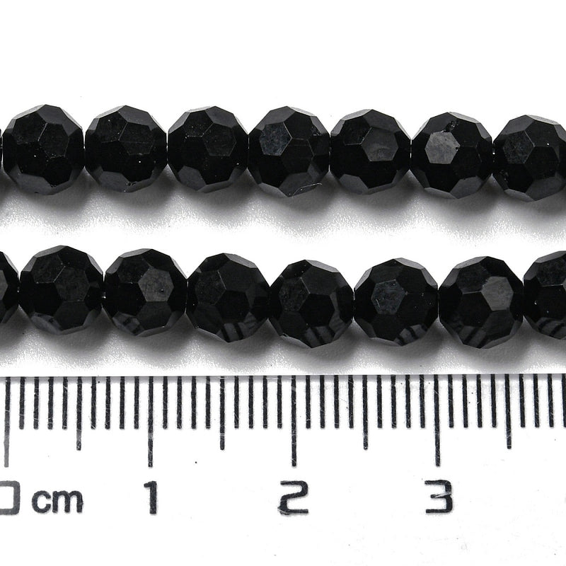 The Bead Store 6mm Round Faceted Crystal Glass Beads Black 98 beads
