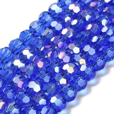 The Bead Store 6mm Round Faceted Crystal Glass Beads Blue AB 90 beads