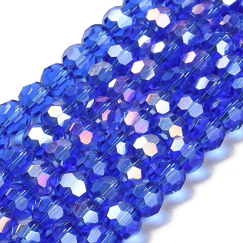 The Bead Store 6mm Round Faceted Crystal Glass Beads Blue AB 90 beads