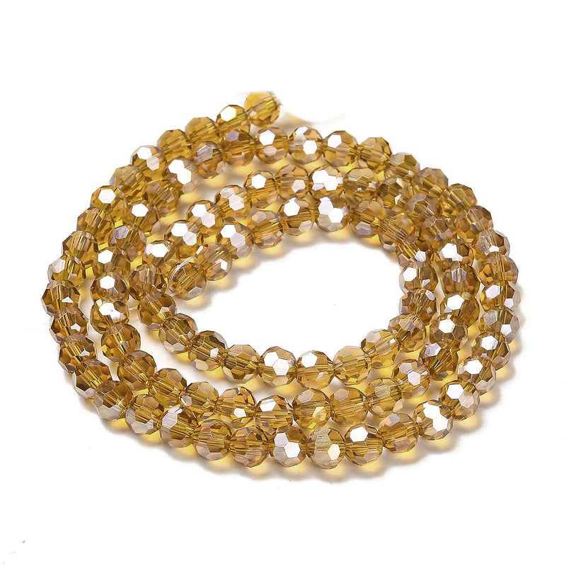 The Bead Store 6mm Round Faceted Crystal Glass Beads Gold AB 90 beads