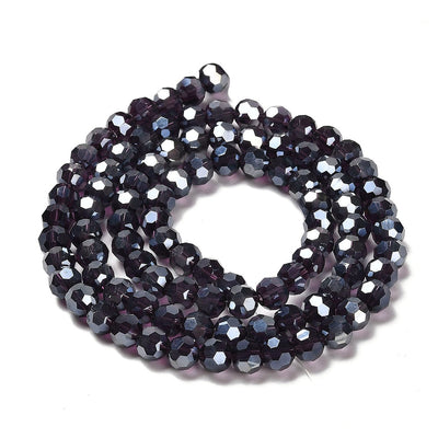 The Bead Store 6mm Round Faceted Crystal Glass Beads Indigo AB 90 beads