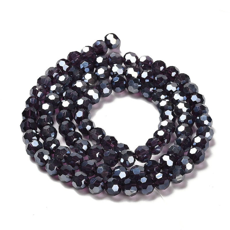 The Bead Store 6mm Round Faceted Crystal Glass Beads Indigo AB 90 beads