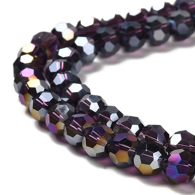 The Bead Store 6mm Round Faceted Crystal Glass Beads Indigo AB 90 beads