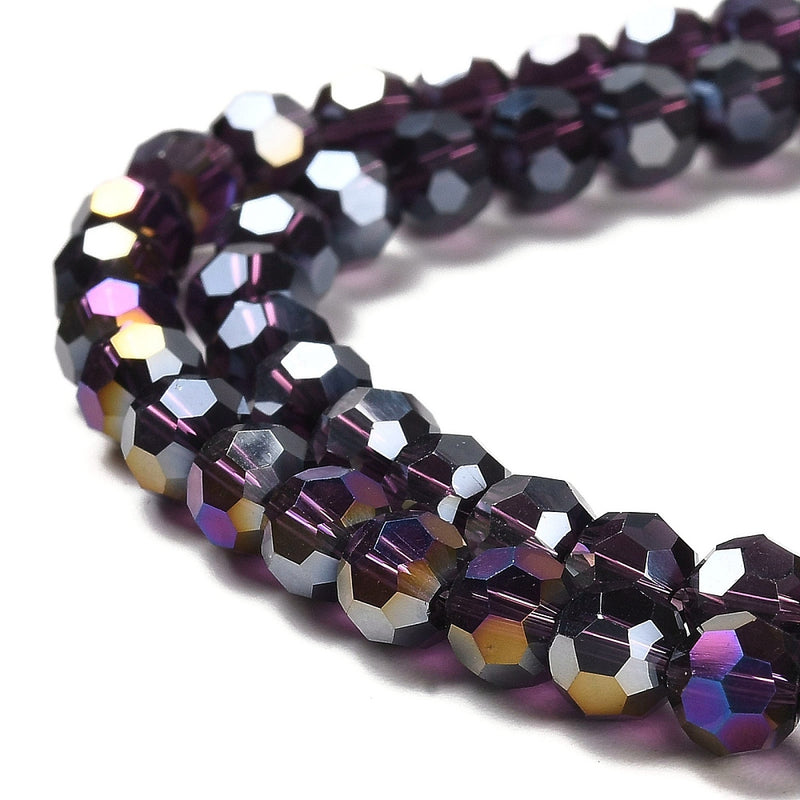The Bead Store 6mm Round Faceted Crystal Glass Beads Indigo AB 90 beads